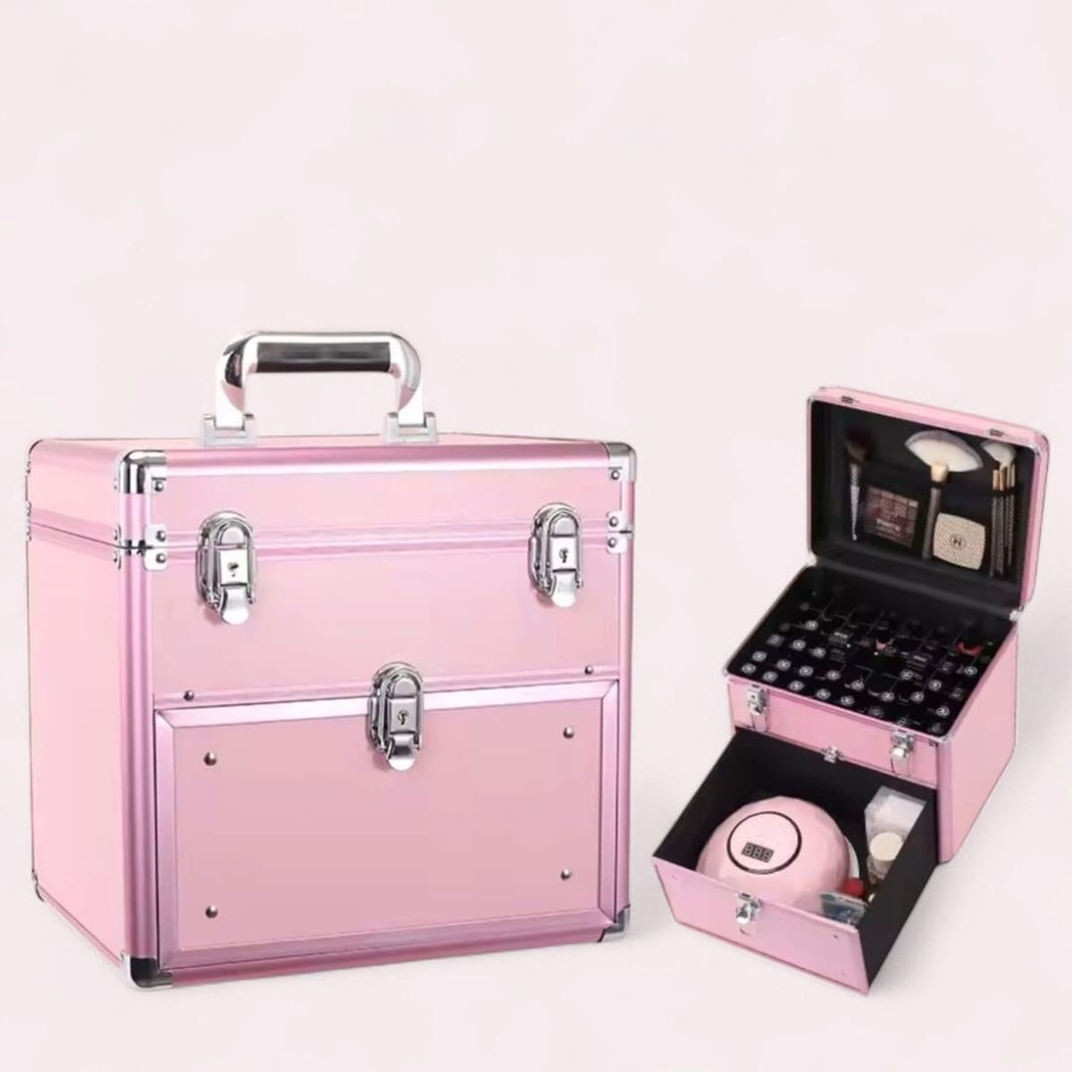 GENERICO - Caja de cosméticos de aluminio Para Uñas De 2 Niveles