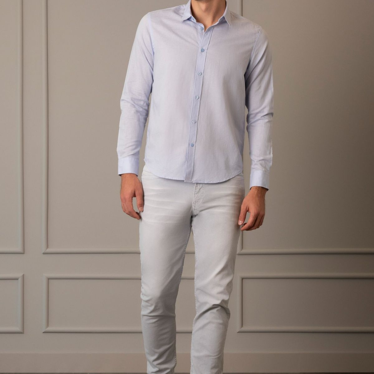 VELEZ - Vélez Camisa Manga Larga Hombre Fibras Naturales Azul Claro