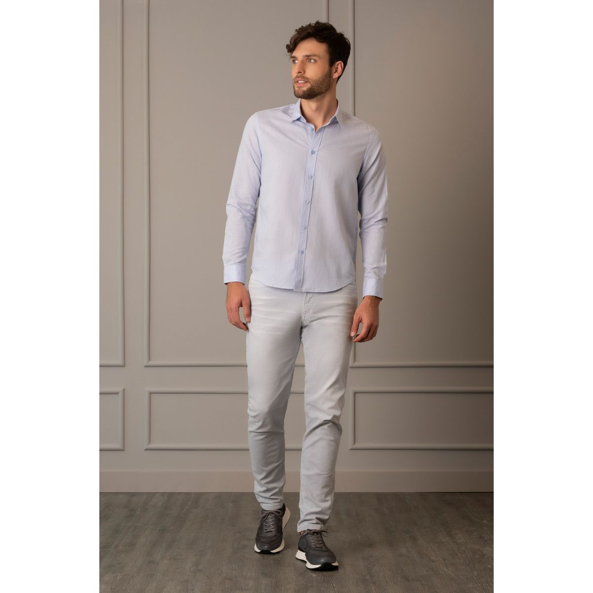 VELEZ - Vélez Camisa Manga Larga Hombre Fibras Naturales Azul Claro