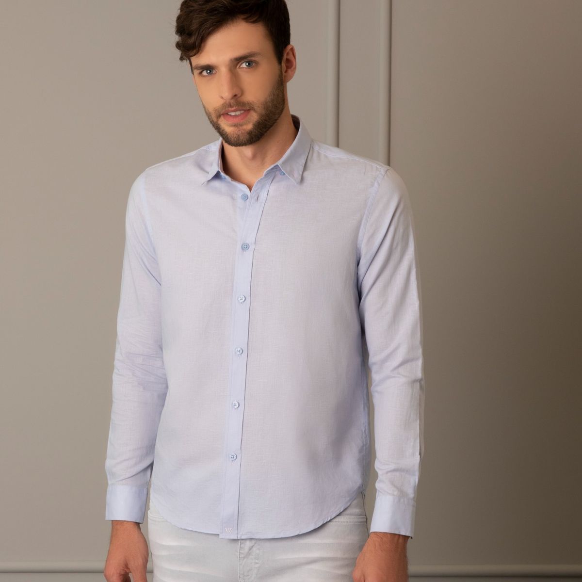 VELEZ - Vélez Camisa Manga Larga Hombre Fibras Naturales Azul Claro