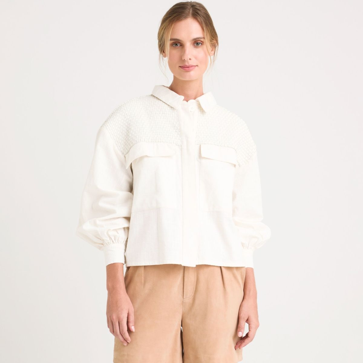 VELEZ - Vélez Casaca Oversized Iris Lino Mujer Almilla Tejida Crema