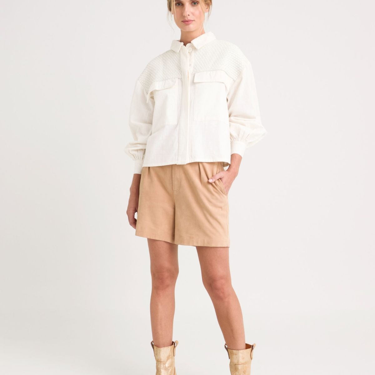 VELEZ - Vélez Casaca Oversized Iris Lino Mujer Almilla Tejida Crema