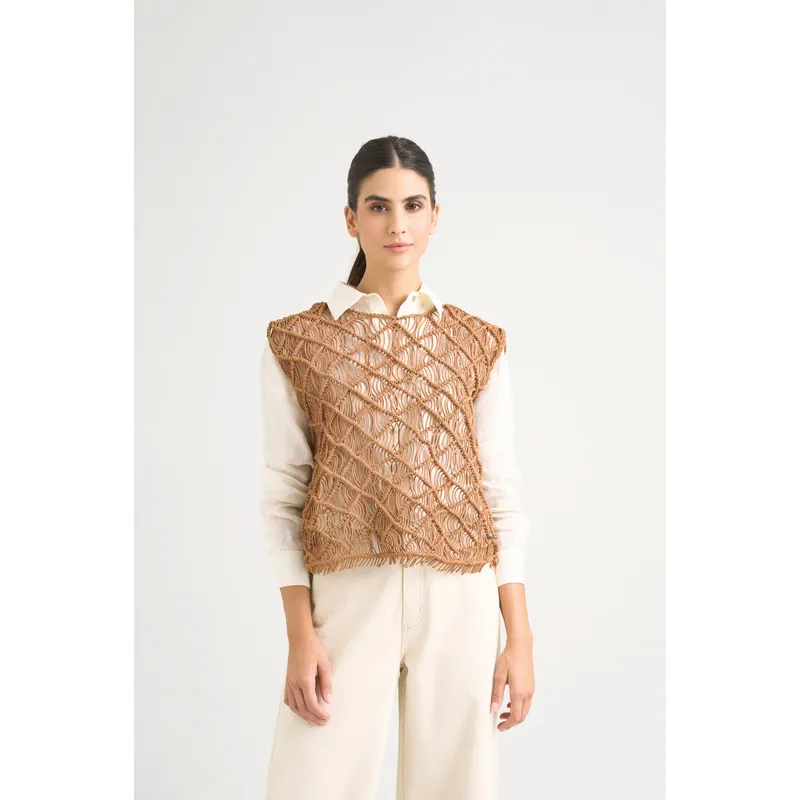 VELEZ - Vélez Chaleco Tejido De Cuero Para Mujer Ciruela Natural