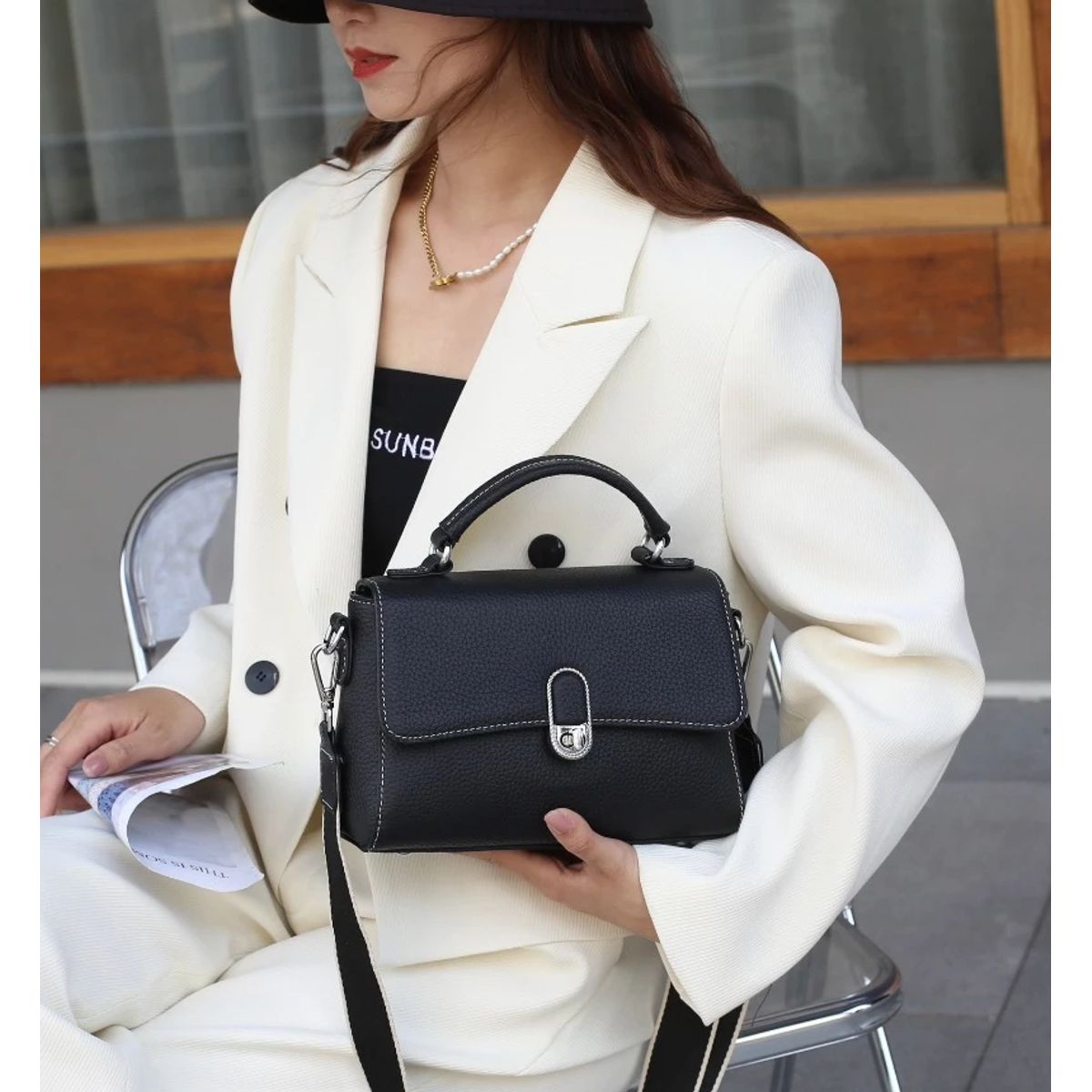 GENERICO - CARTERA DE MANO BOLSO CROSSBODY MORRAL TOTE BAG PREMIUM DE MUJER NEGRO