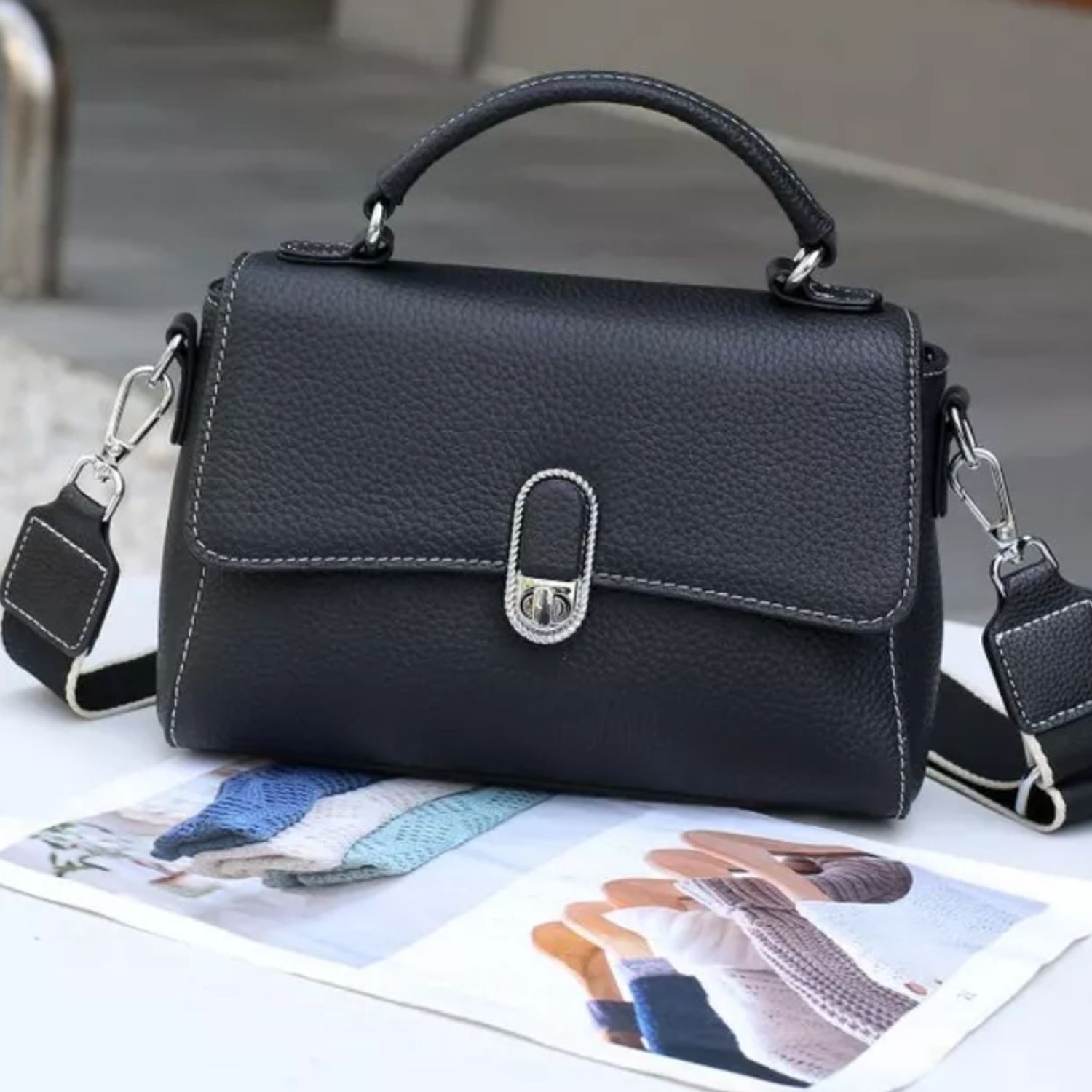Tote Mujer Organizado Bolso Bandolera De Cuero Negro Mujer - Elegante Y Práctico Para Trabajo Y Universidad Bolso Piel Negro Mediano