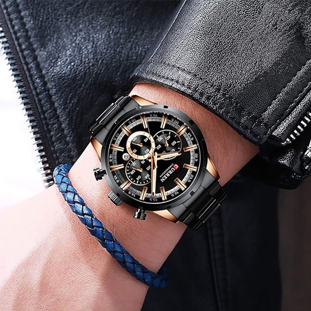 OEM - RELOJ HOMBRE NEGRO ACERO CRONÓGRAFO CU- 8355