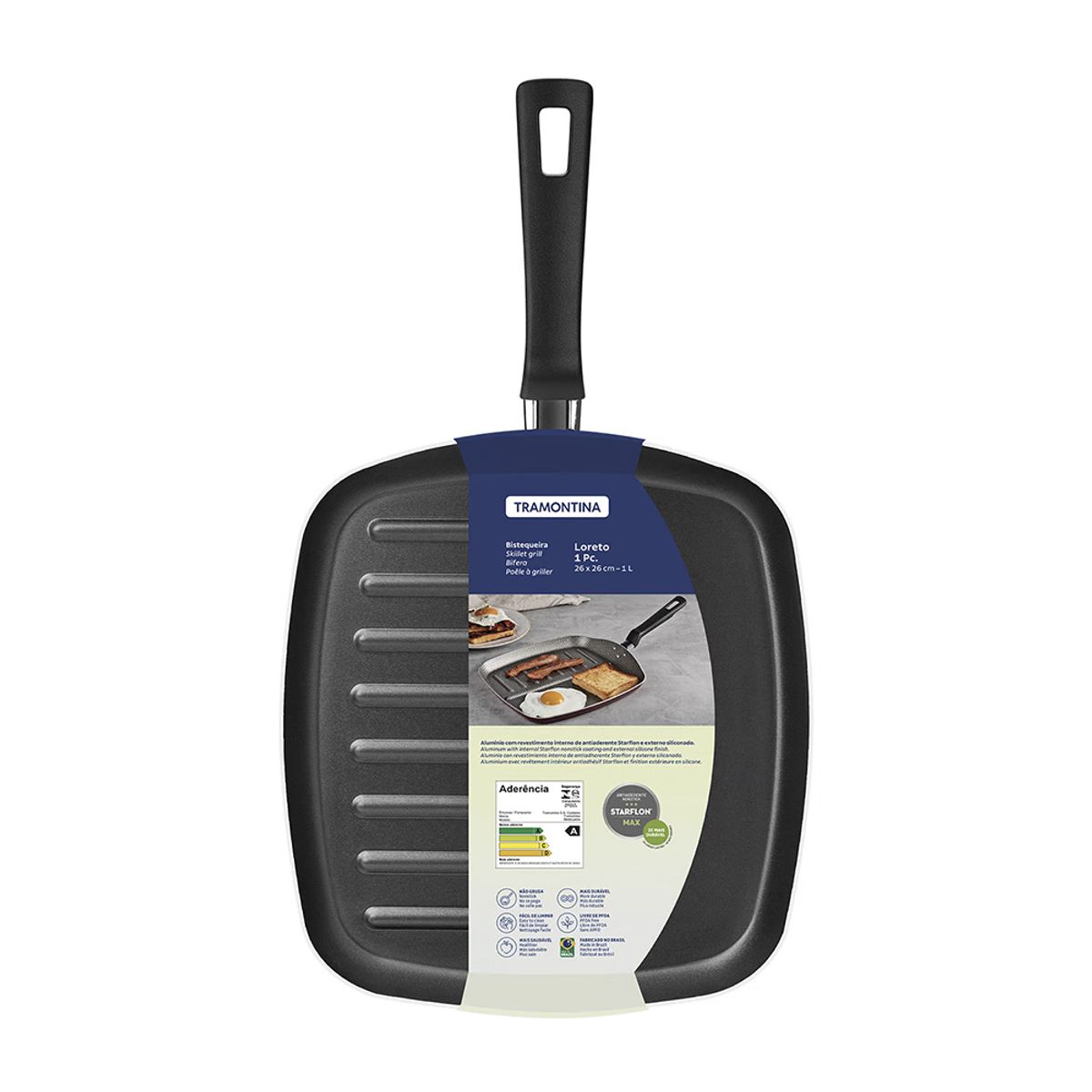 TRAMONTINA - Sartén Bifera 2 en 1 Tramontina Antiadherente Aluminio 26 cm Negro