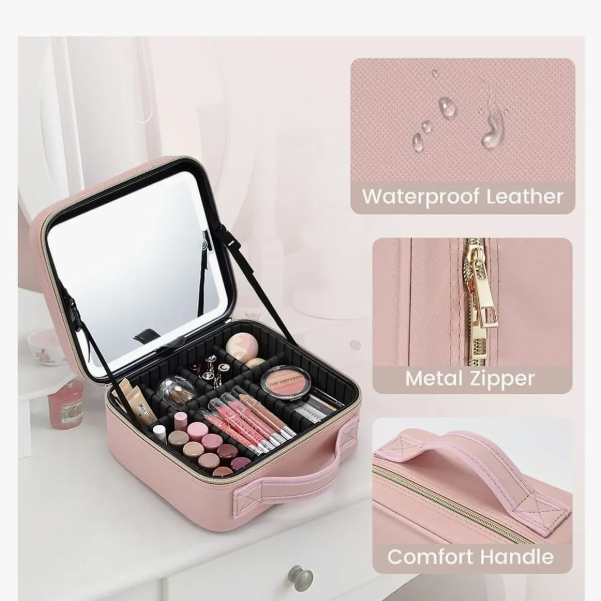 GENERICO - Maleta Organizador De Maquillaje con Espejo Recargable Y Luz Led