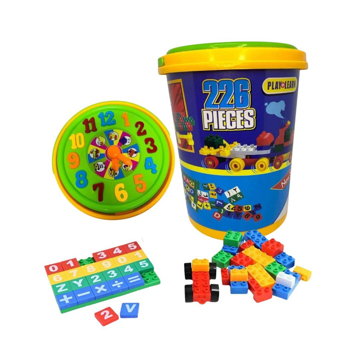 GENERICO - Balde Gigante con Bloques Didácticos Tapa de Reloj - 226 Pzs