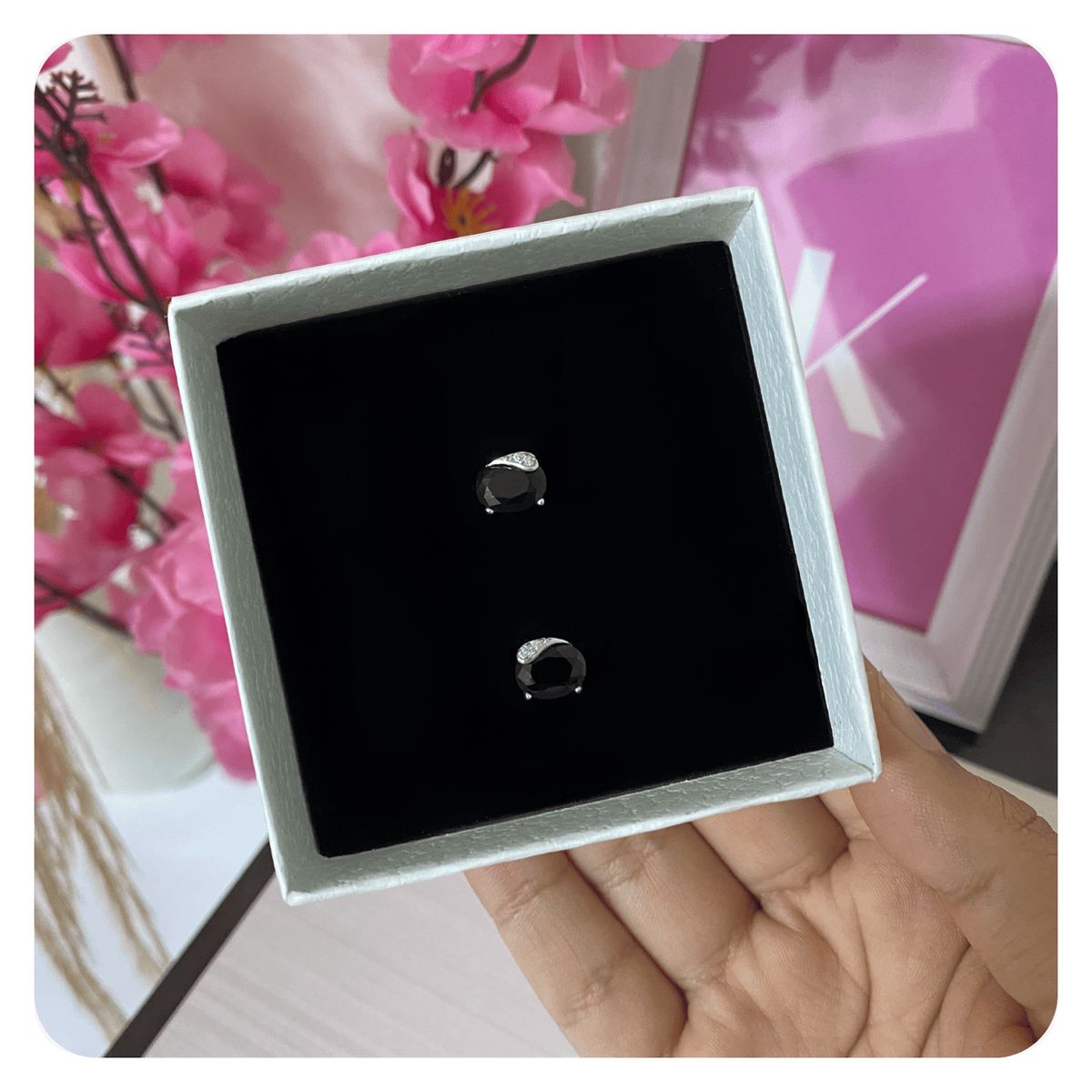 KARMY - Set Collar Aretes Circonita Negra Regalo Mamá Novia Plata