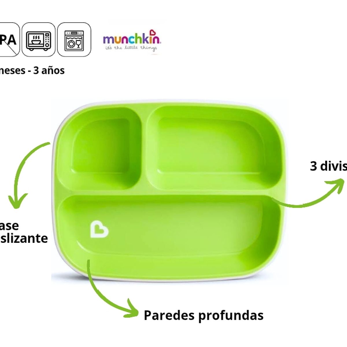 MUNCHKIN - Plato antideslizante con 3 divisiones - Munchkin