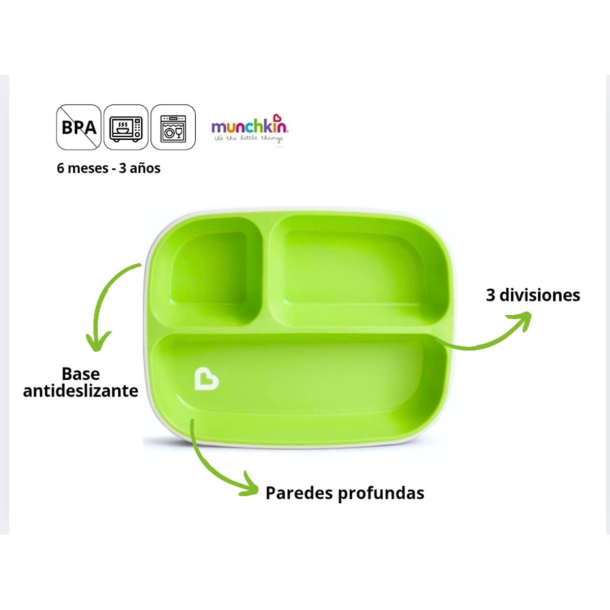 MUNCHKIN - Plato antideslizante con 3 divisiones - Munchkin