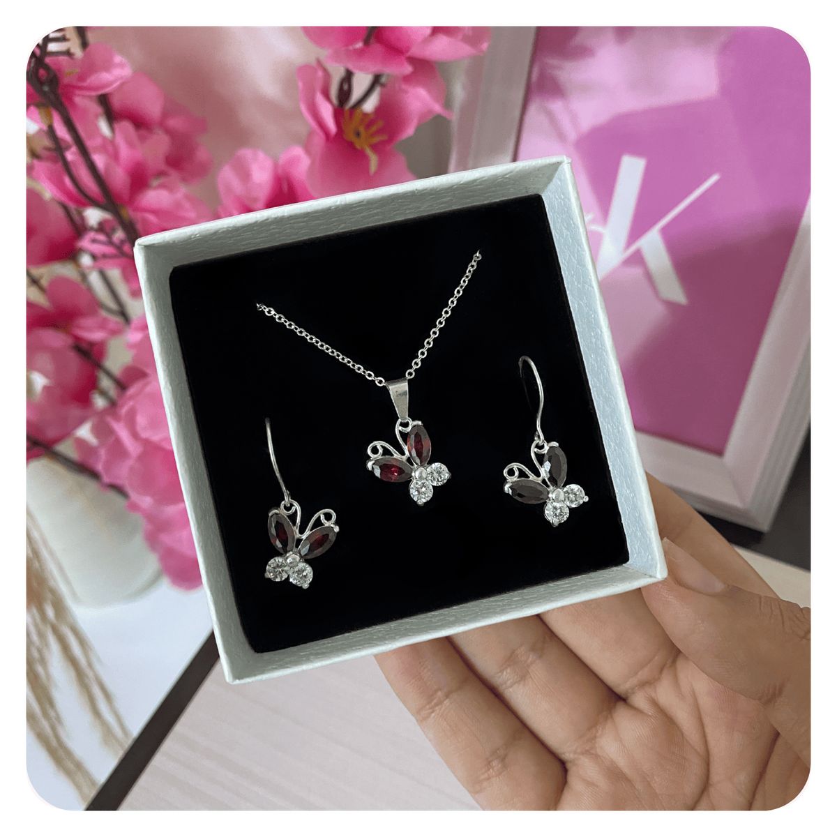 GENERICO - Set Collar Aretes Mariposa Circonita Regalo Mamá Novia Plata