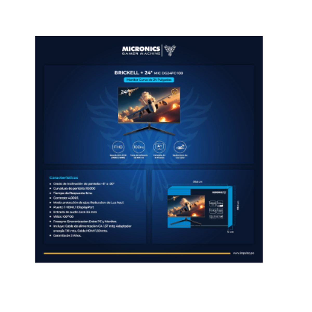 MICRONICS - Monitor Gamer BRICKELL+DG24FC-100 24 Pulgada  FHD 1920x1080 100Hz CURVO