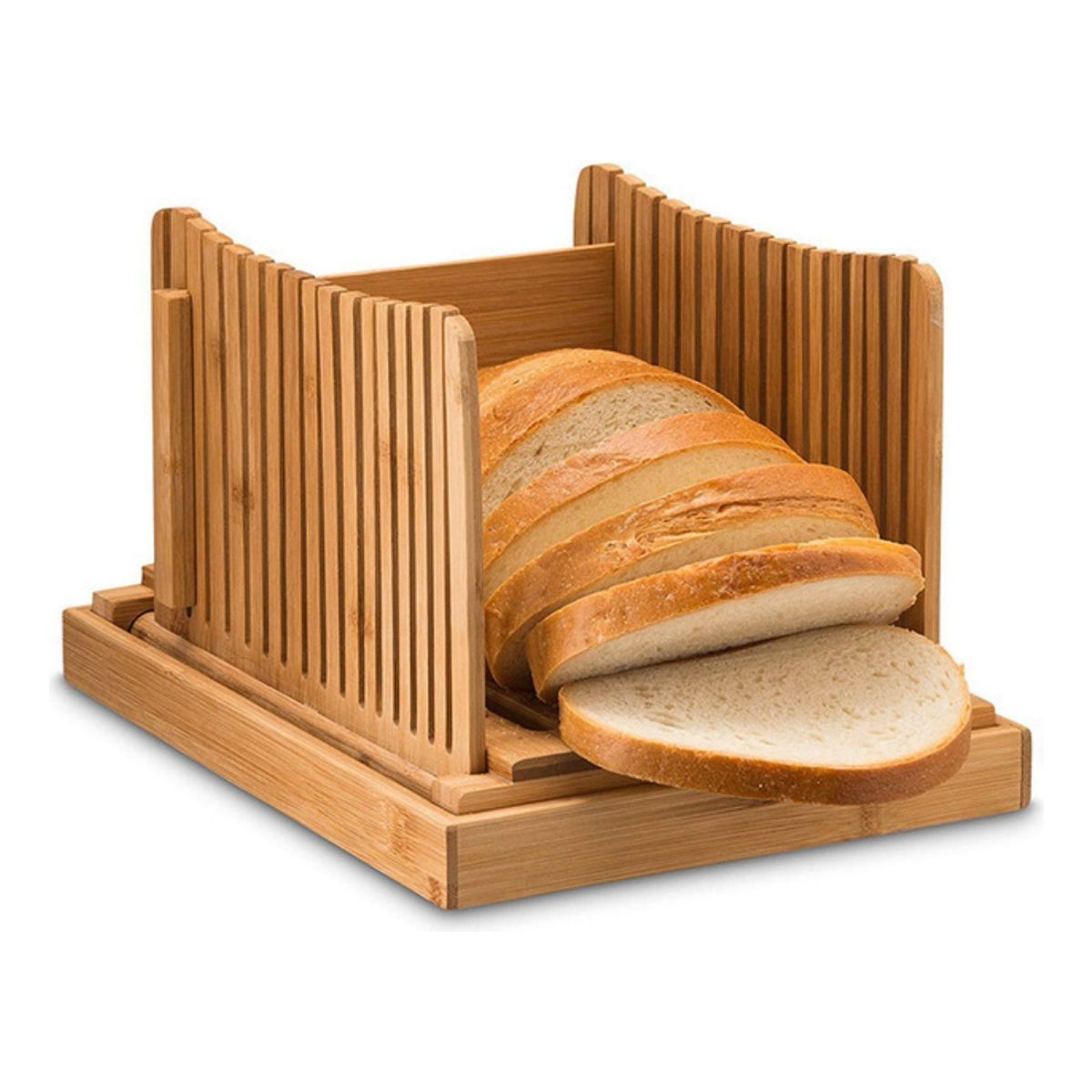 U BUY - Rebanadora De Pan De Bambú Con Bandeja Colectora De Migas