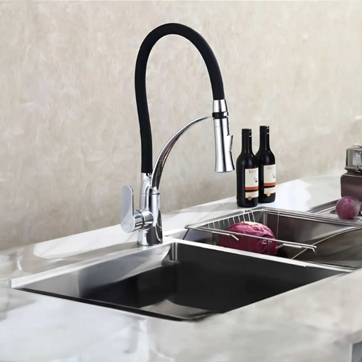 FRATELLI - MEZCLADORA MONOCOMANDO DE COCINA AL MUEBLE DALLAS NEGRO