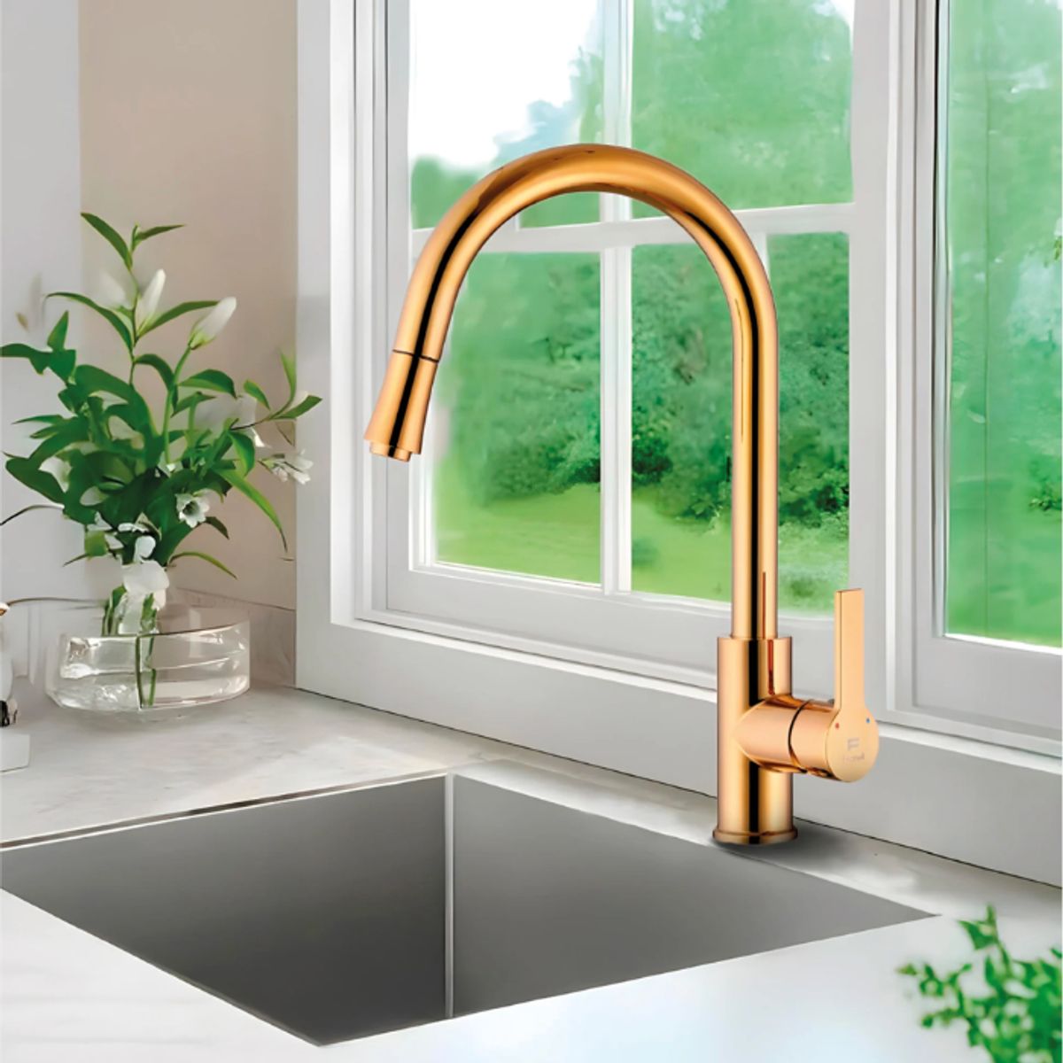 FRATELLI - MEZCLADORA MONOCOMANDO DE COCINA AL MUEBLE DORADO