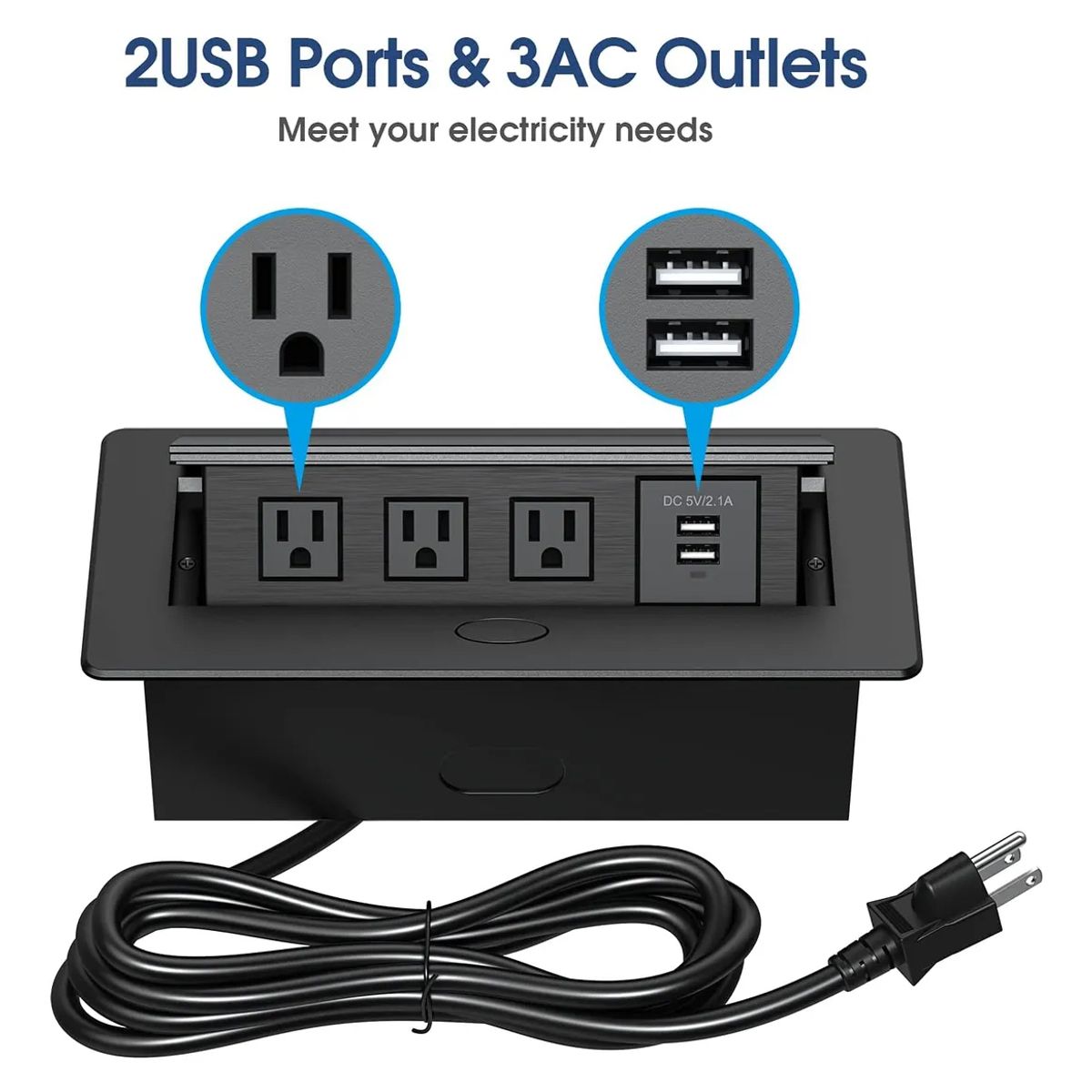 PUREPOWER - Enchufe Escritorio Placa De Contactos Y Puerto Usb Plegable