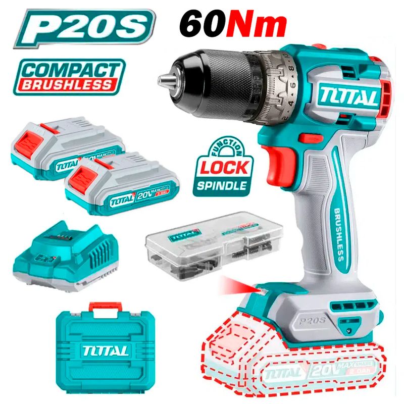 TOTAL TOOLS - Taladro Atornillador Industrial 1 / 2" TDLI20602 20V 60Nm Brushless