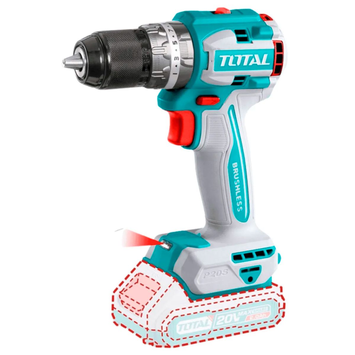 TOTAL TOOLS - Taladro Atornillador Industrial ½ TDLI20602 20V 60Nm Brushless