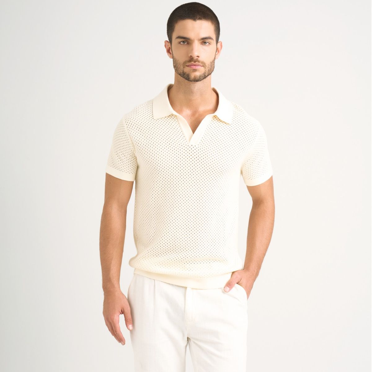 VELEZ - Vélez Polo Manga Corta Draco 2.0 Tejida Hombre Crema