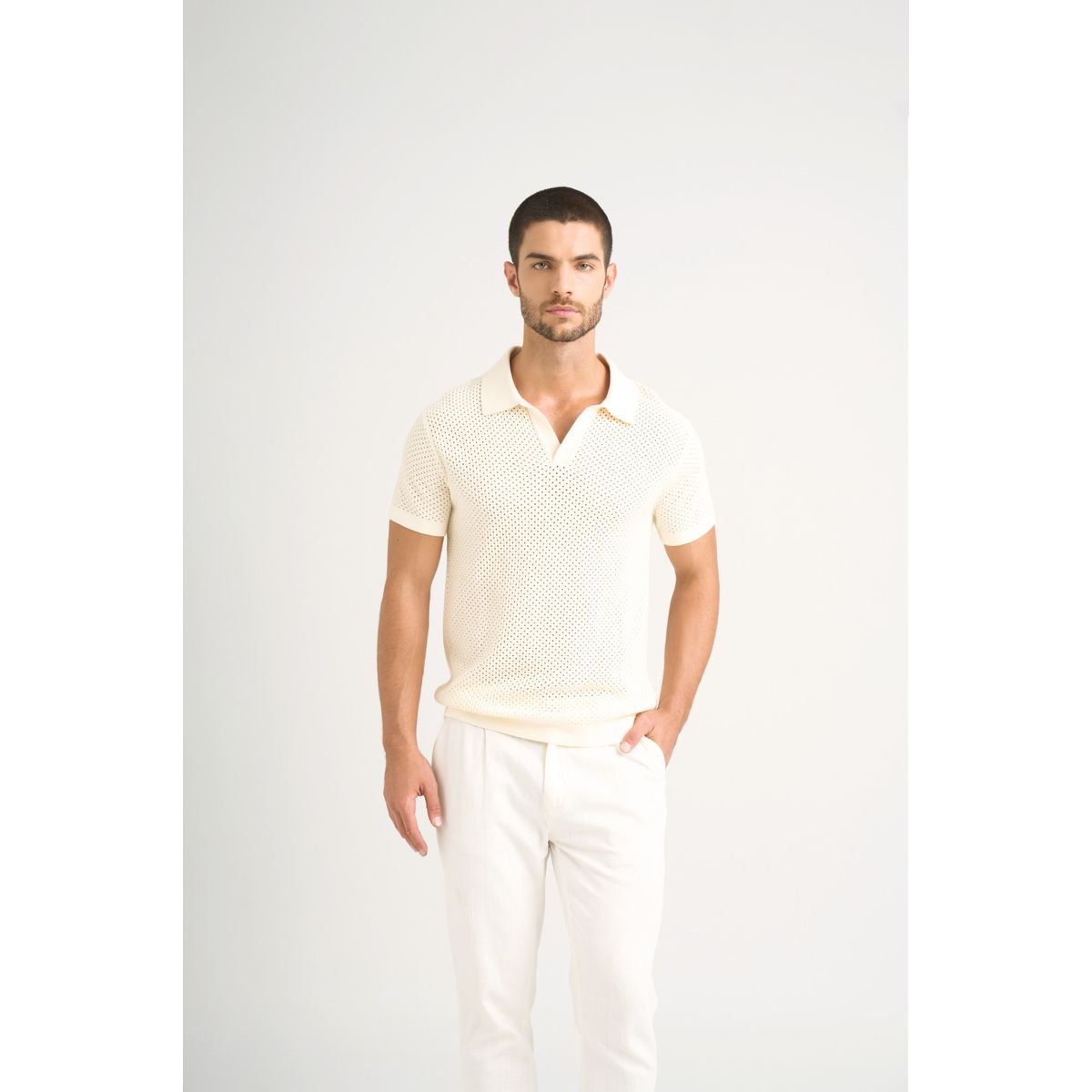 VELEZ - Vélez Polo Manga Corta Draco 2.0 Tejida Hombre Crema