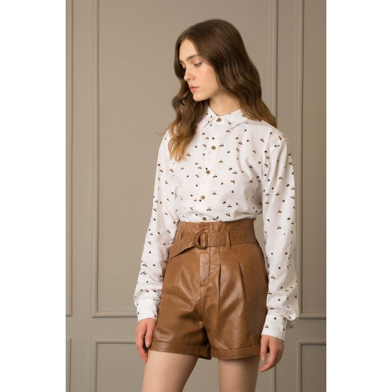 VELEZ - Vélez Short Trébol De Cuero Mujer Correa Con Hebilla Miel