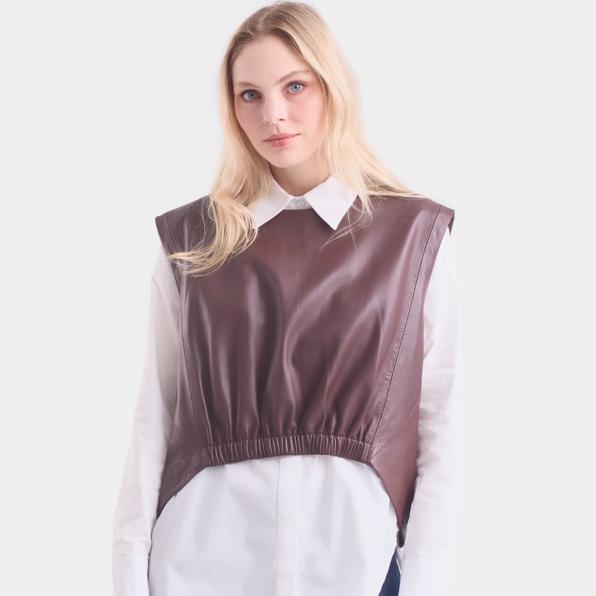 VELEZ - Vélez Blusa Iris De Cuero Para Mujer Elástico Delantero Café