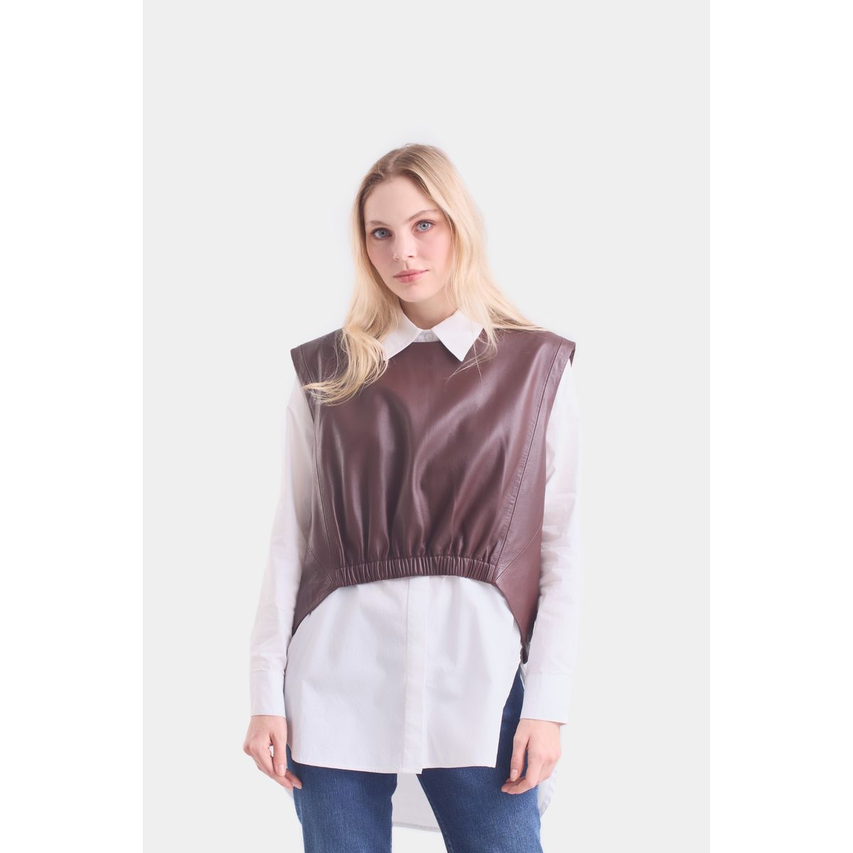 VELEZ - Vélez Blusa Iris De Cuero Para Mujer Elástico Delantero Café