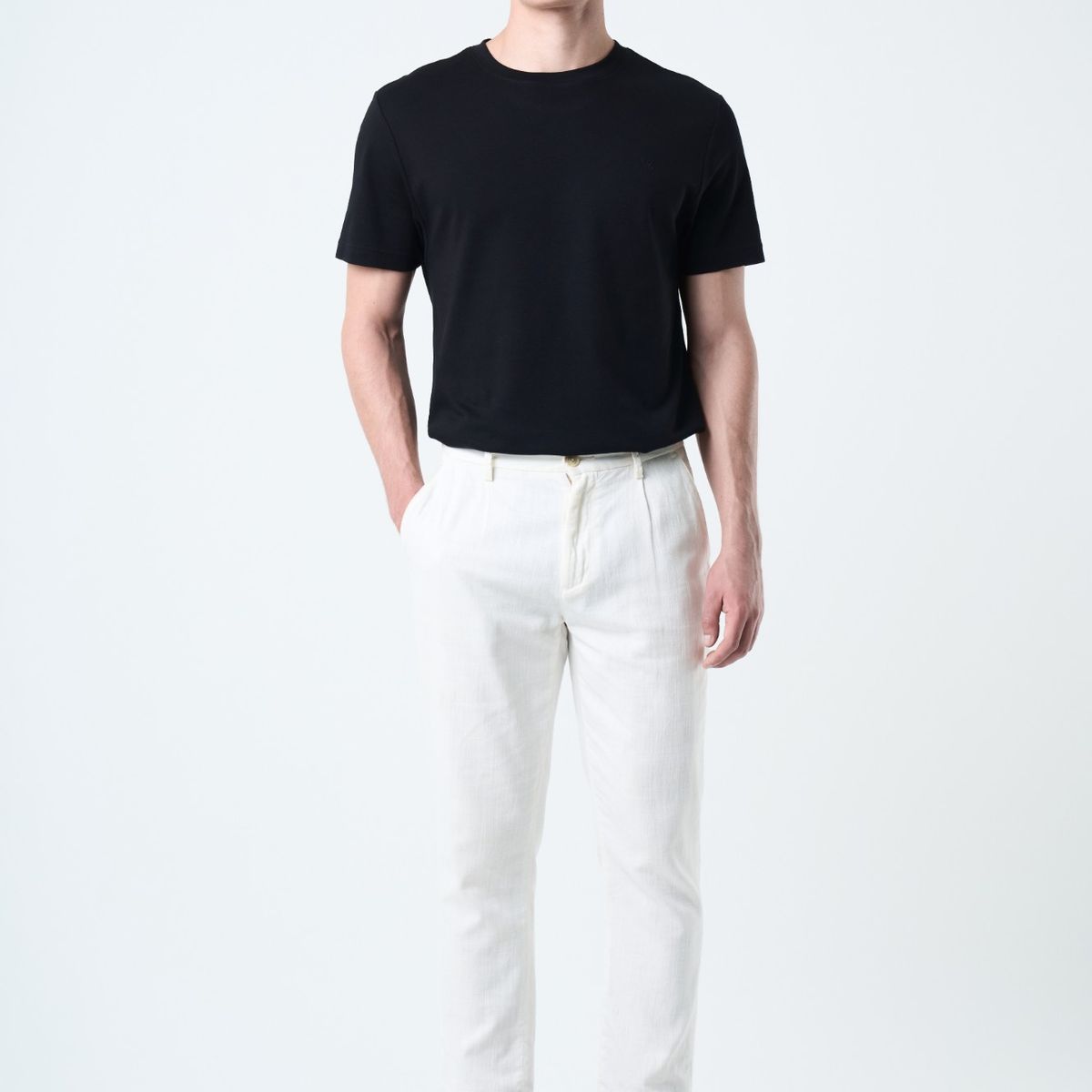 VELEZ - Vélez Pantalón Aron En Lino Para Hombre Ribete Cuero Beige