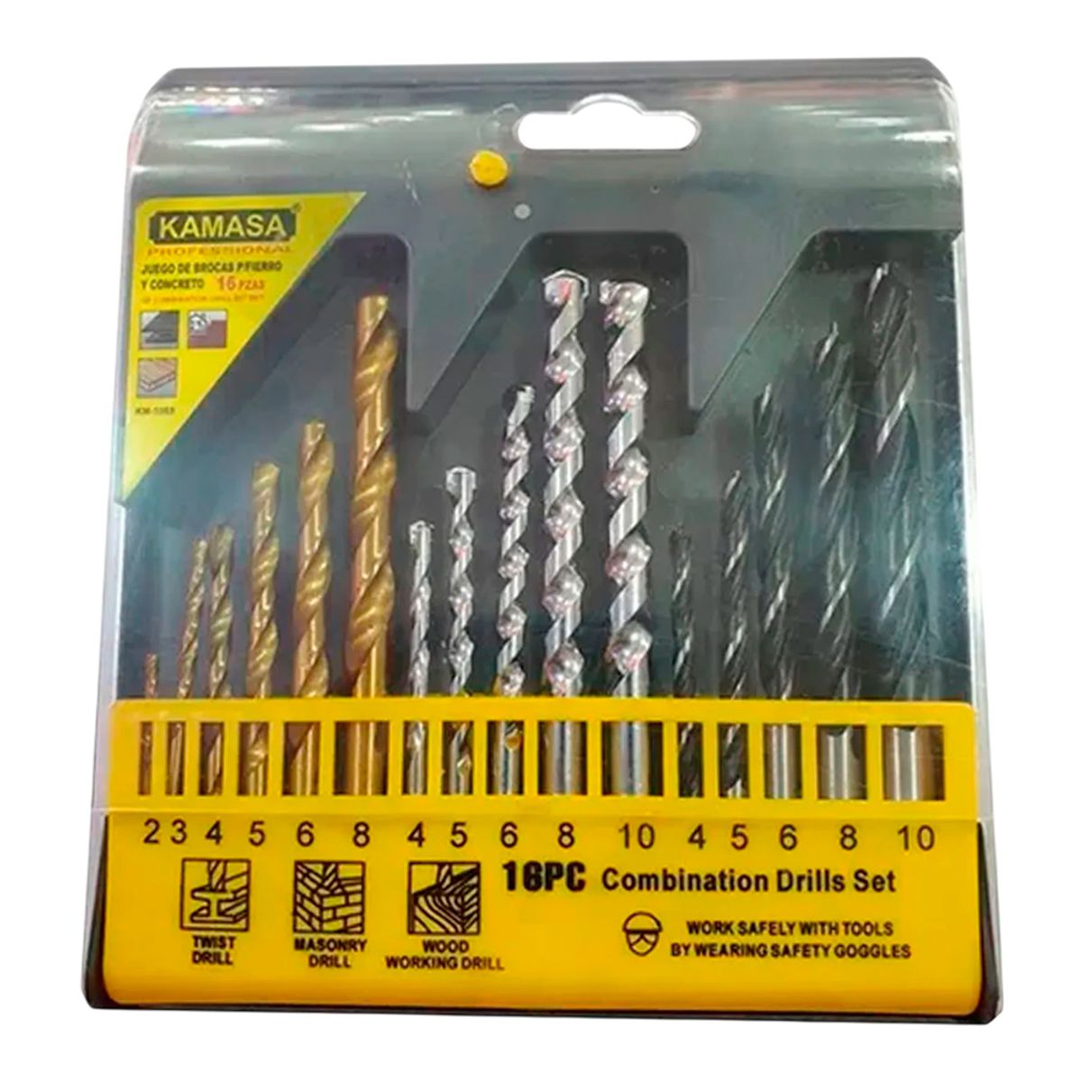 KAMASA - Juego De Brocas Kamasa Madera,Concreto y Metal 16 Pzs KM1065