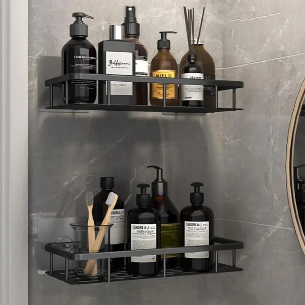 GENERICO - Set x2 Repisas Rectangular De Aluminio Para Baño - Negro