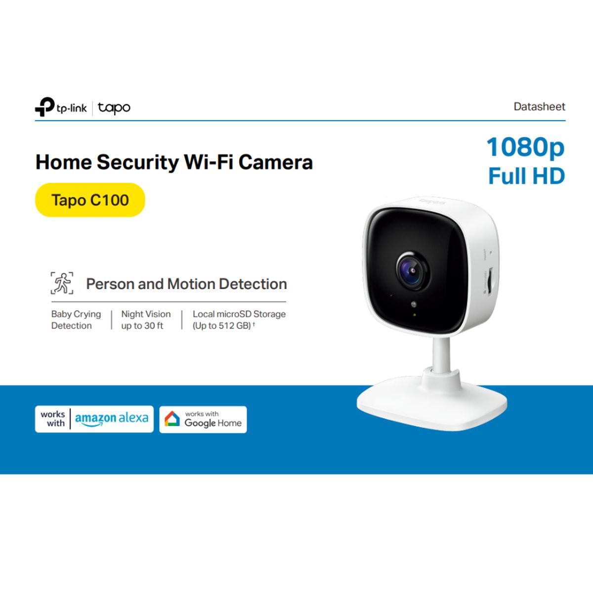 TP LINK - Camara de Seguridad Wi-fi 1080p Full HD interior fija TAPO C100  TP LINK