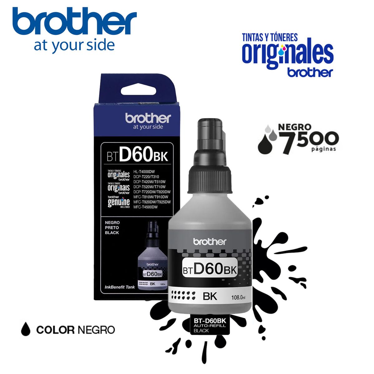 BROTHER - TINTA ORIGINAL BROTHER BTD60BK COLOR NEGRO