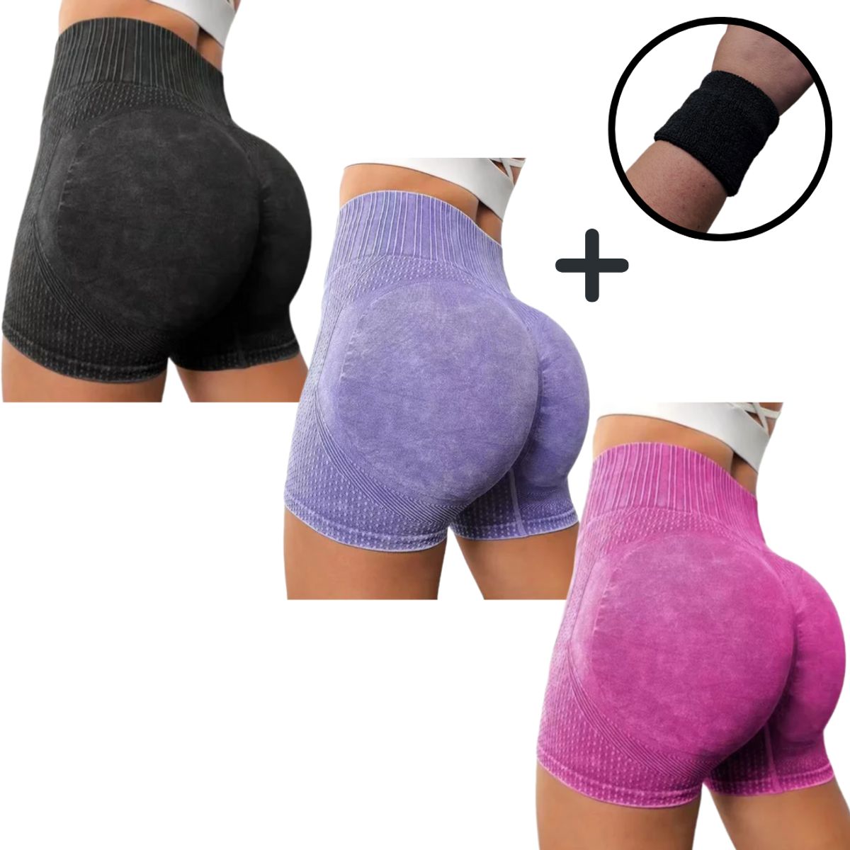 IGNIS GUARD SPORTSWEAR - PACK X3 SHORT EFECTO LAVADO PUSH UP + REGALO Muñequera antisudor