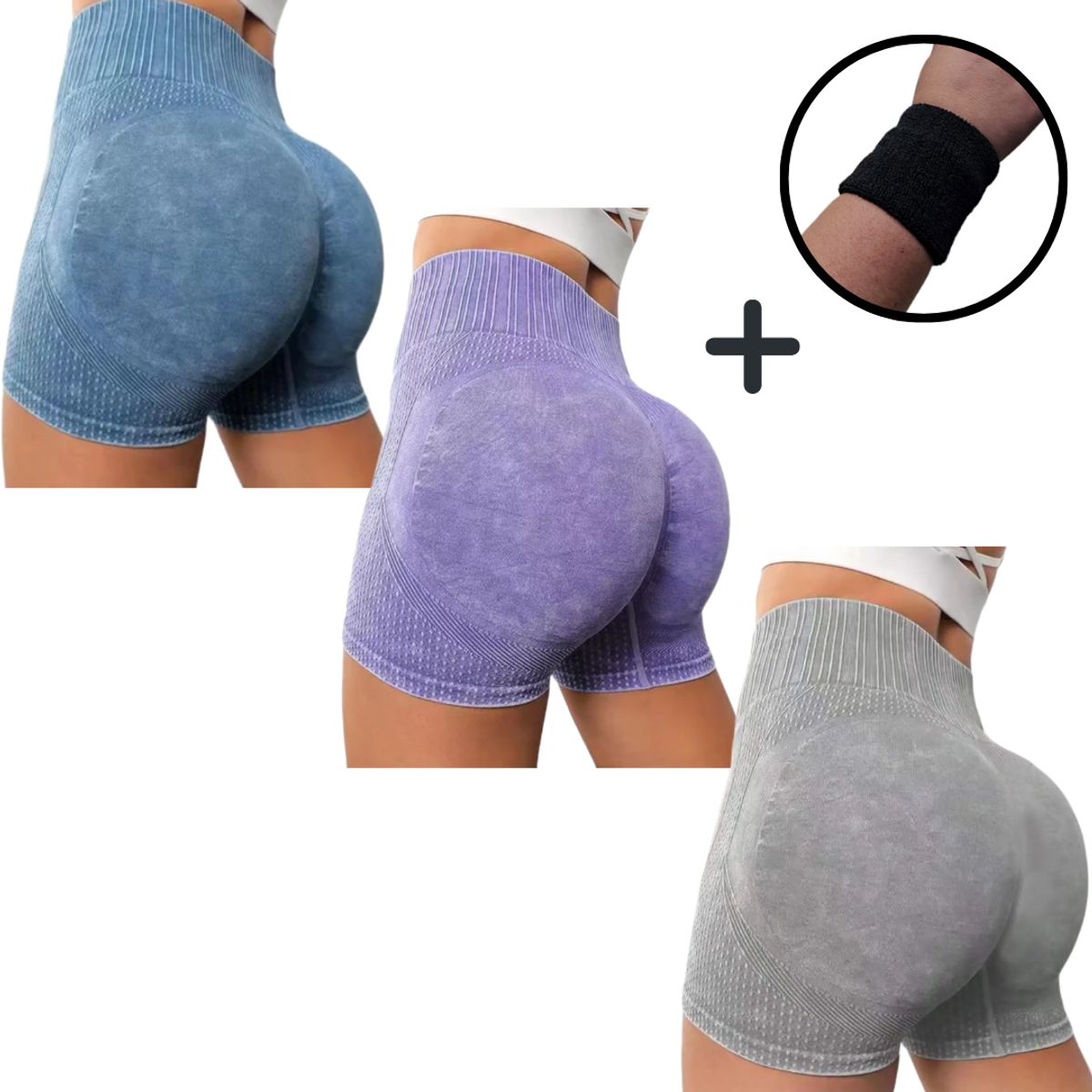 IGNIS GUARD SPORTSWEAR - PACK X3 SHORT EFECTO LAVADO PUSH UP + REGALO Muñequera antisudor