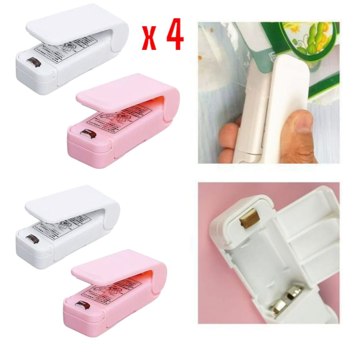 OEM - PACK 4Mini Sellador de Bolsas Portátil Ideal para plástico PE PP PVC