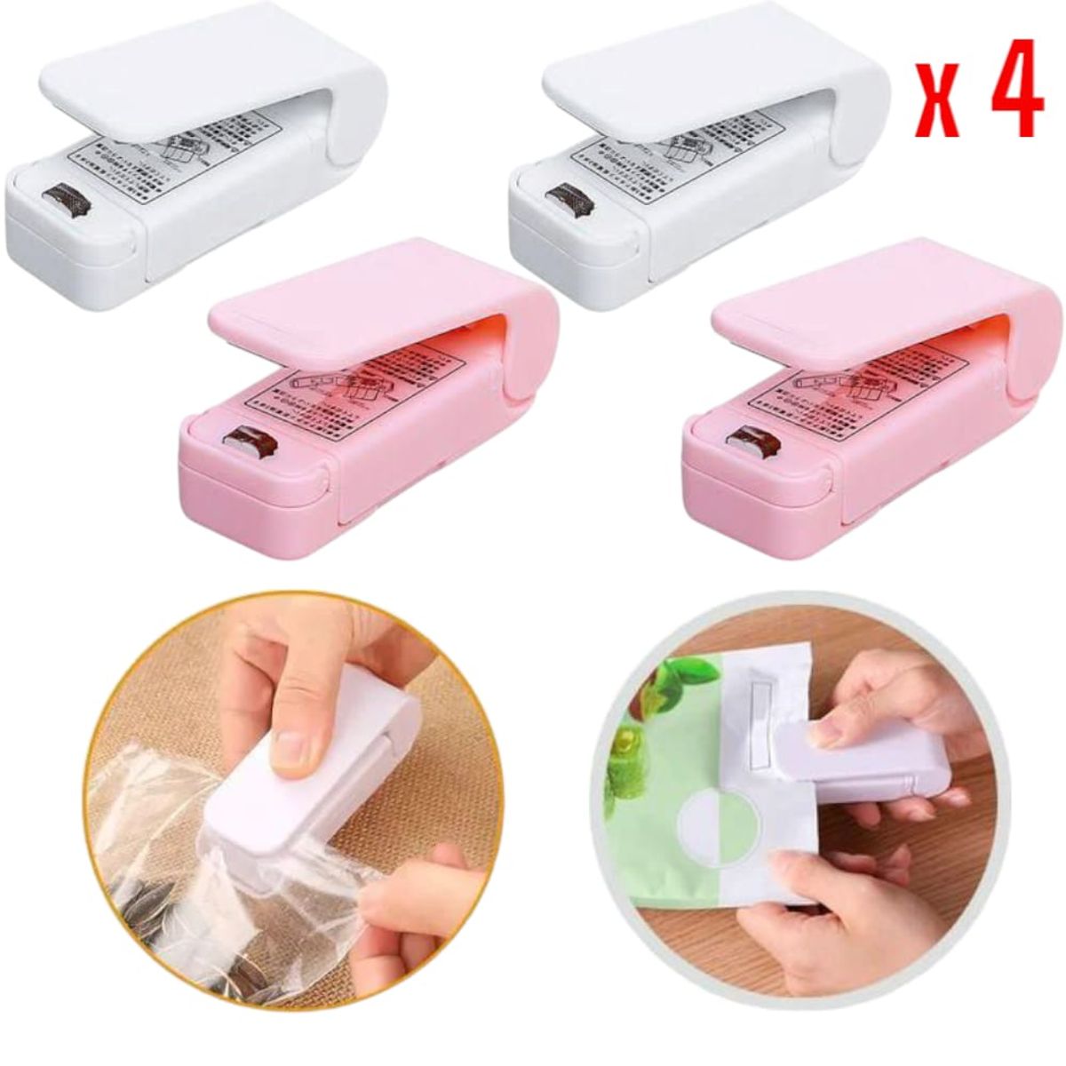 OEM - PACK 4Mini Sellador de Bolsas Portátil Ideal para plástico PE PP PVC