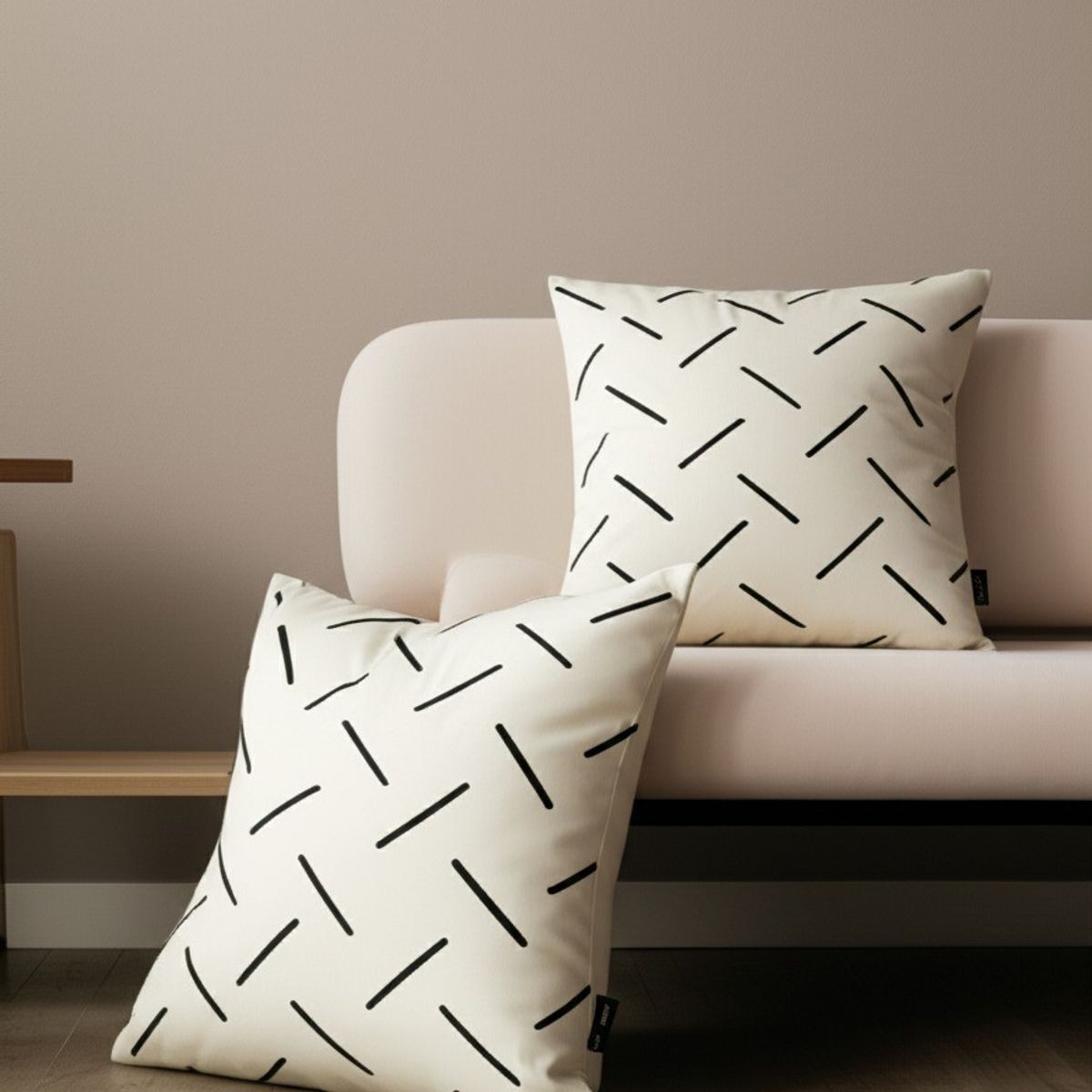 GENERICO - PACK COJINES BLANCO MINIMALISTA RAYAS NEGRAS  40X40 CM