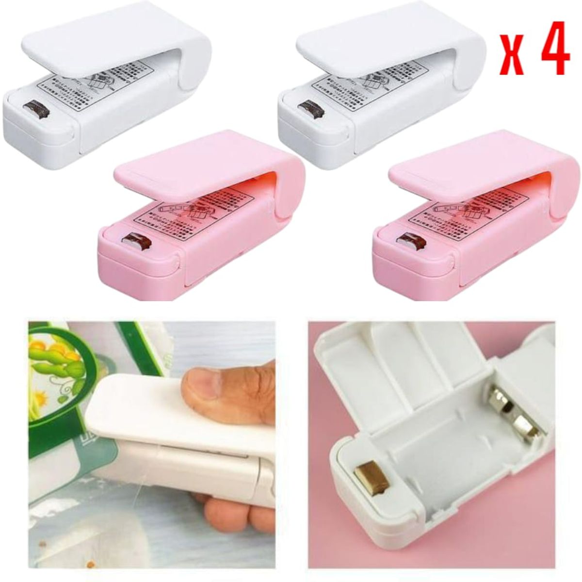 OEM - Pack 4 Mini Sellador de Bolsas Portátil Ideal para plástico PE PP PVC