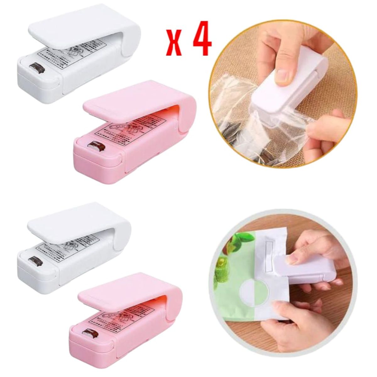 OEM - Pack 4 Mini Sellador de Bolsas Portátil Ideal para plástico PE PP PVC