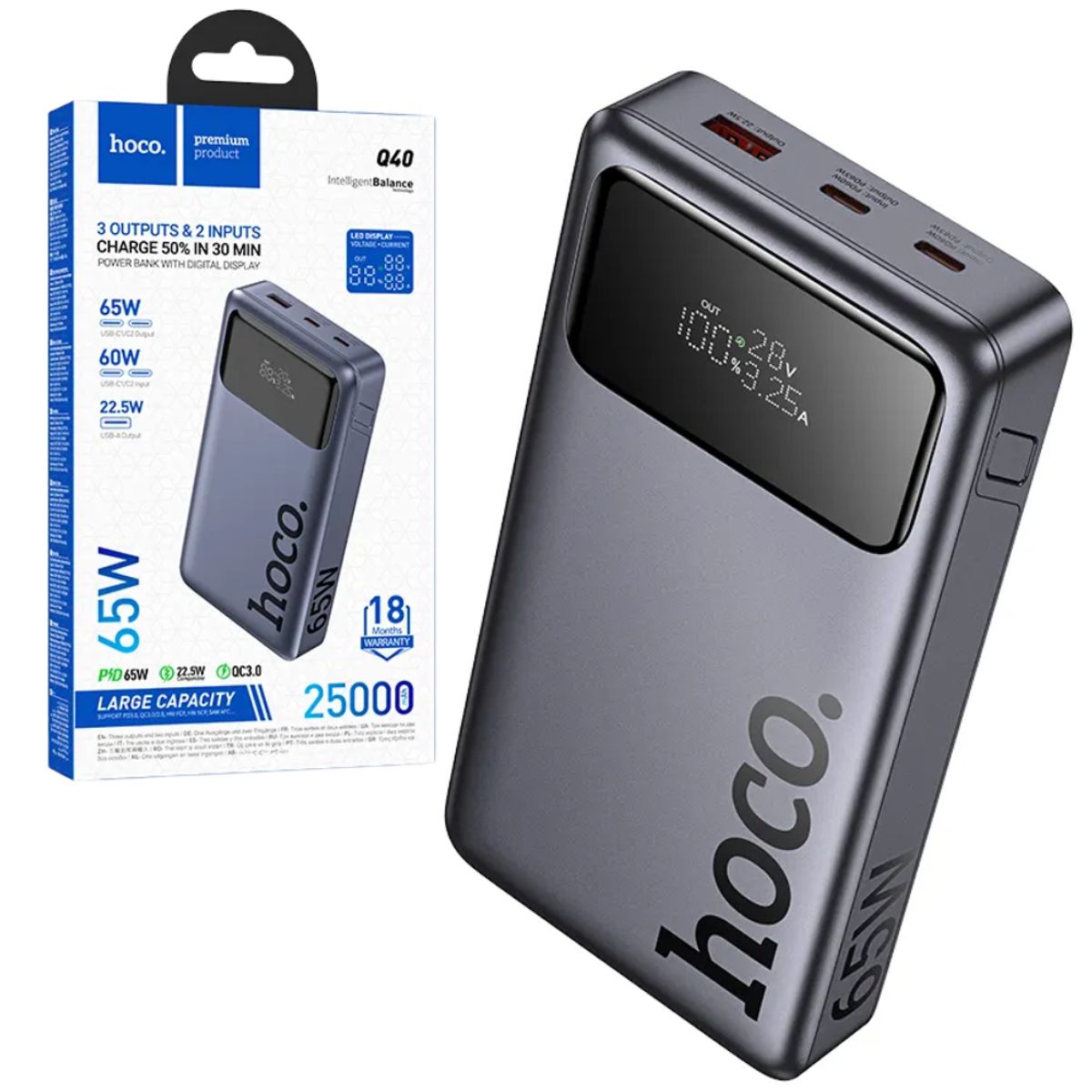 HOCO - Cargador Bateria Portatil Power Bank HOCO 25000mAh Carga Rapida 65W