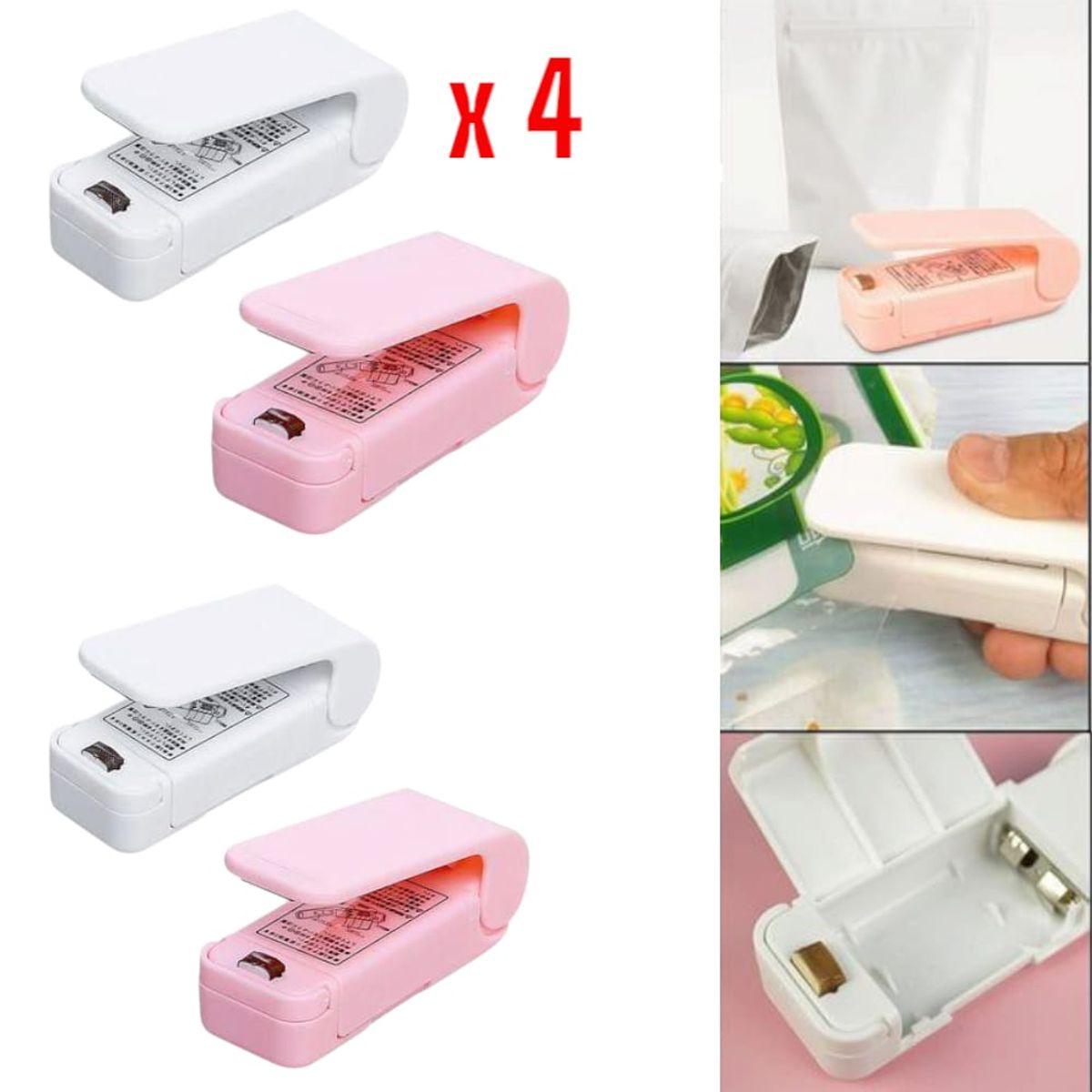 GENERICO - Pack 4Mini Maquina Selladora de Bolsas de Polietileno a Pila