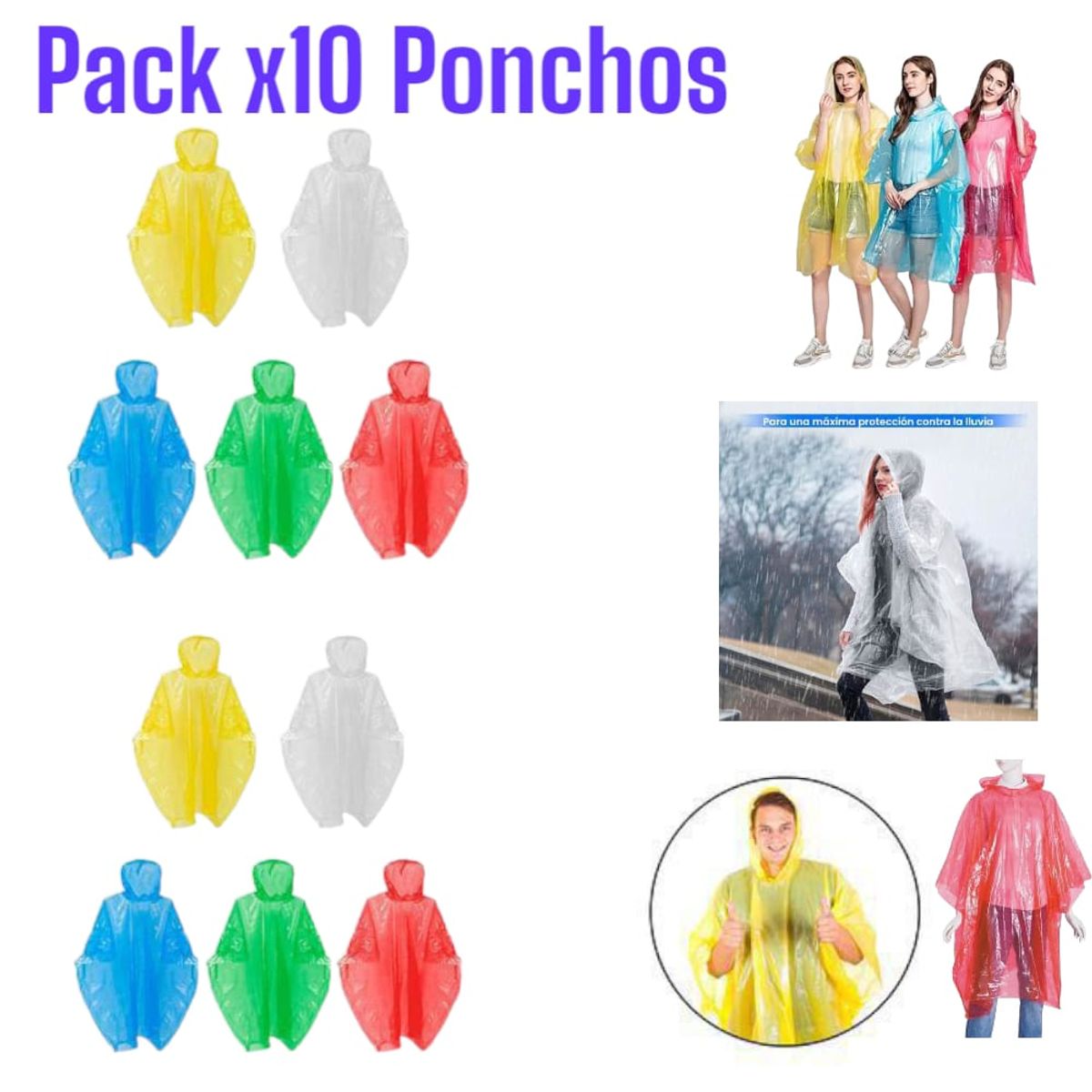 Ponchos para Lluvia y Viento x10  Unisex Compactos y Prácticos, marca OEM - Foto Principal