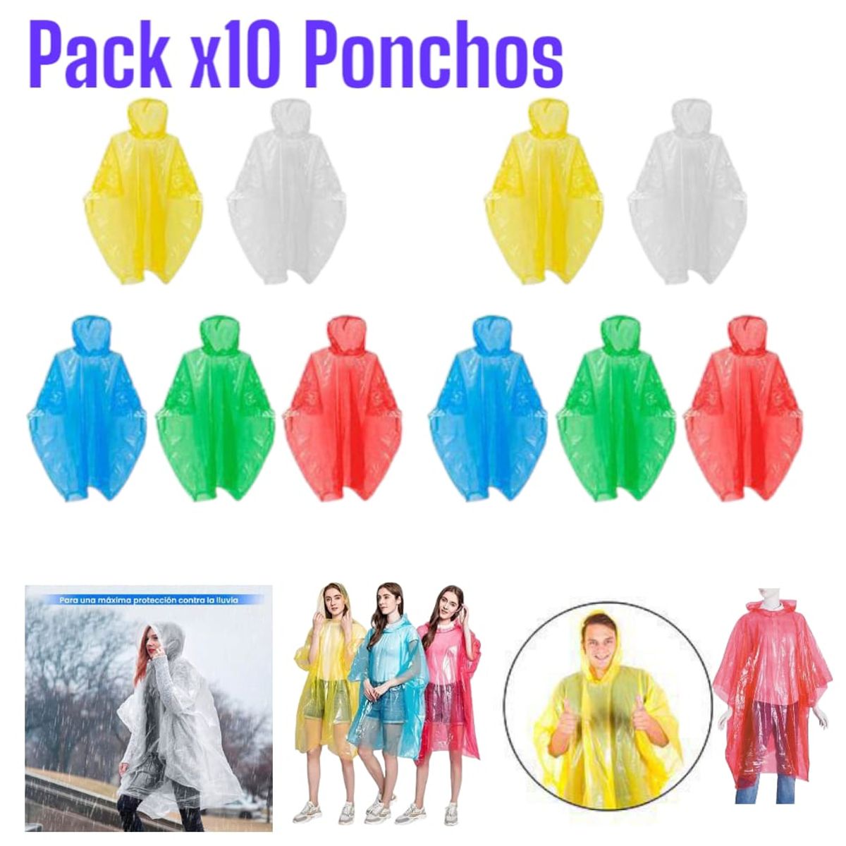 Ponchos para Lluvia y Viento x10  Unisex Compactos y Prácticos, marca OEM - Foto 2