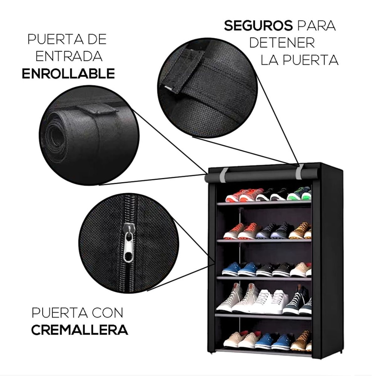GENERICO - Zapatera de tela 5 niveles 95cm x 58cm - Negro