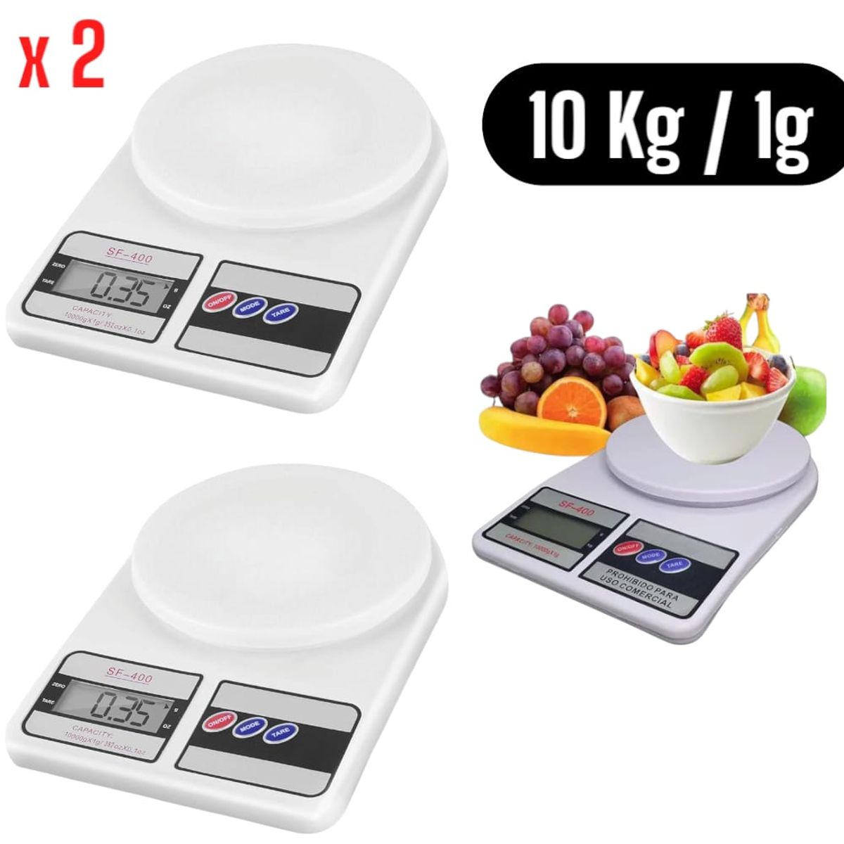 OEM - 2 Balanza Digital Cocina 10kg 1g Alta Precisión Repostería