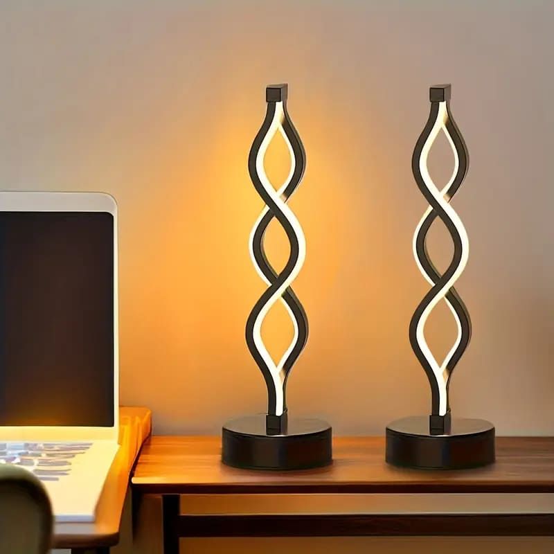 MEGIMPERU - Lámpara de Mesa en Espiral LED con Luz Ajustable  Pack X2