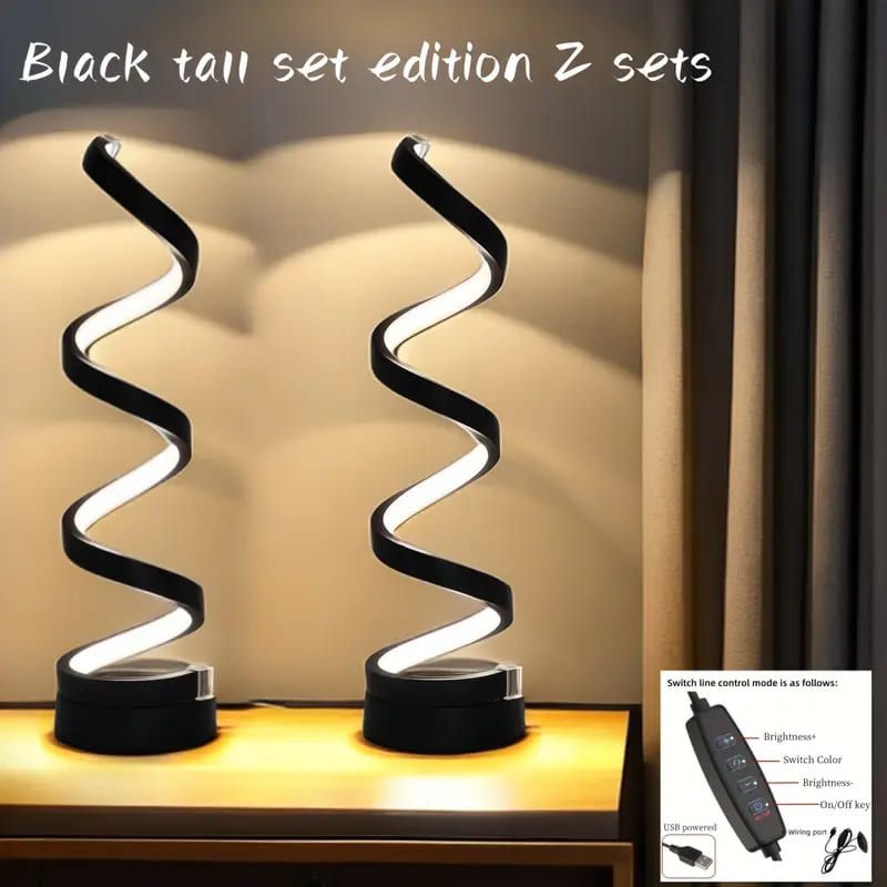 MEGIMPERU - Lámpara de Mesa en Espiral LED con Luz Ajustable Pack X2