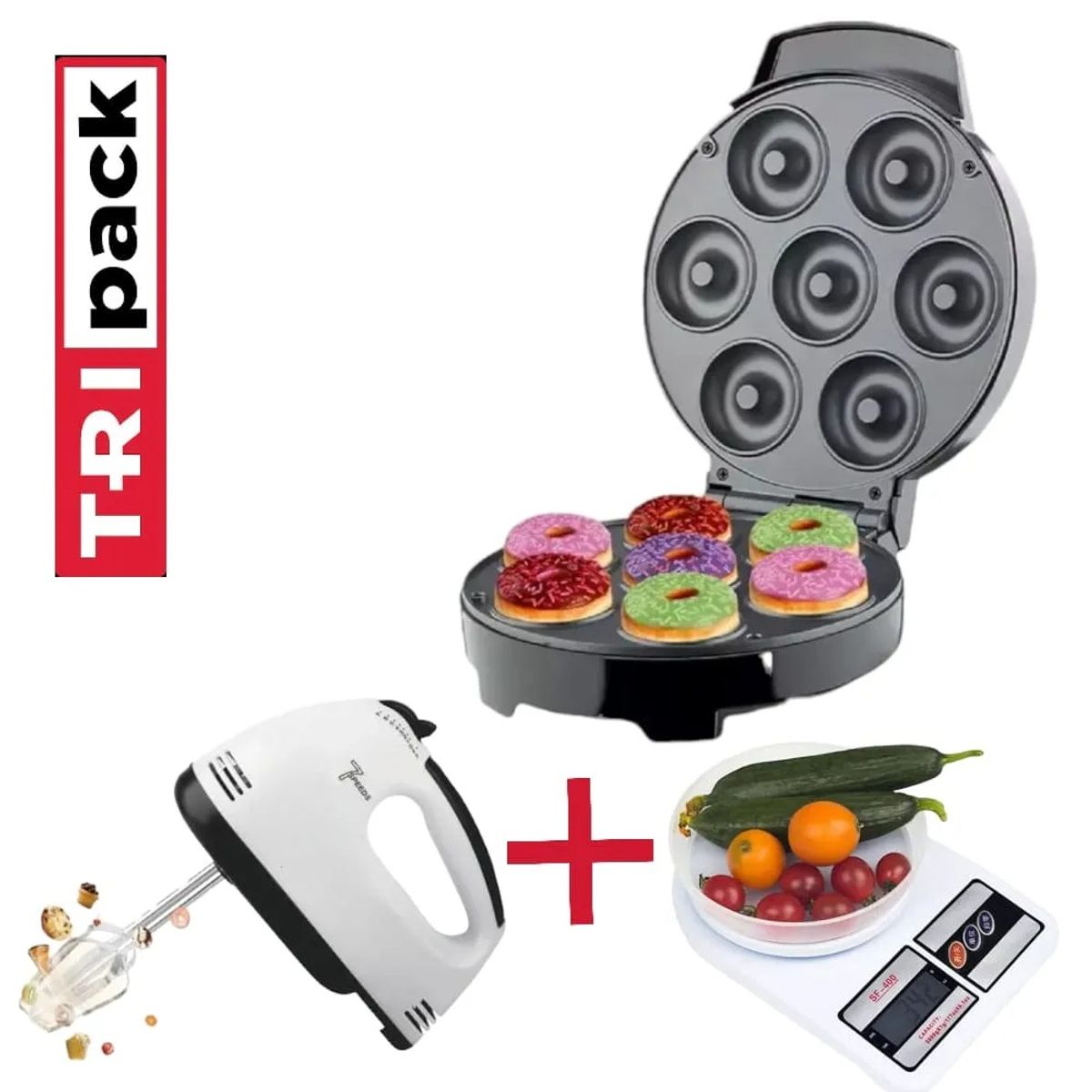 OEM - Tripack Repostero Máquina 7Donas + Batidora + Balanza Repostera